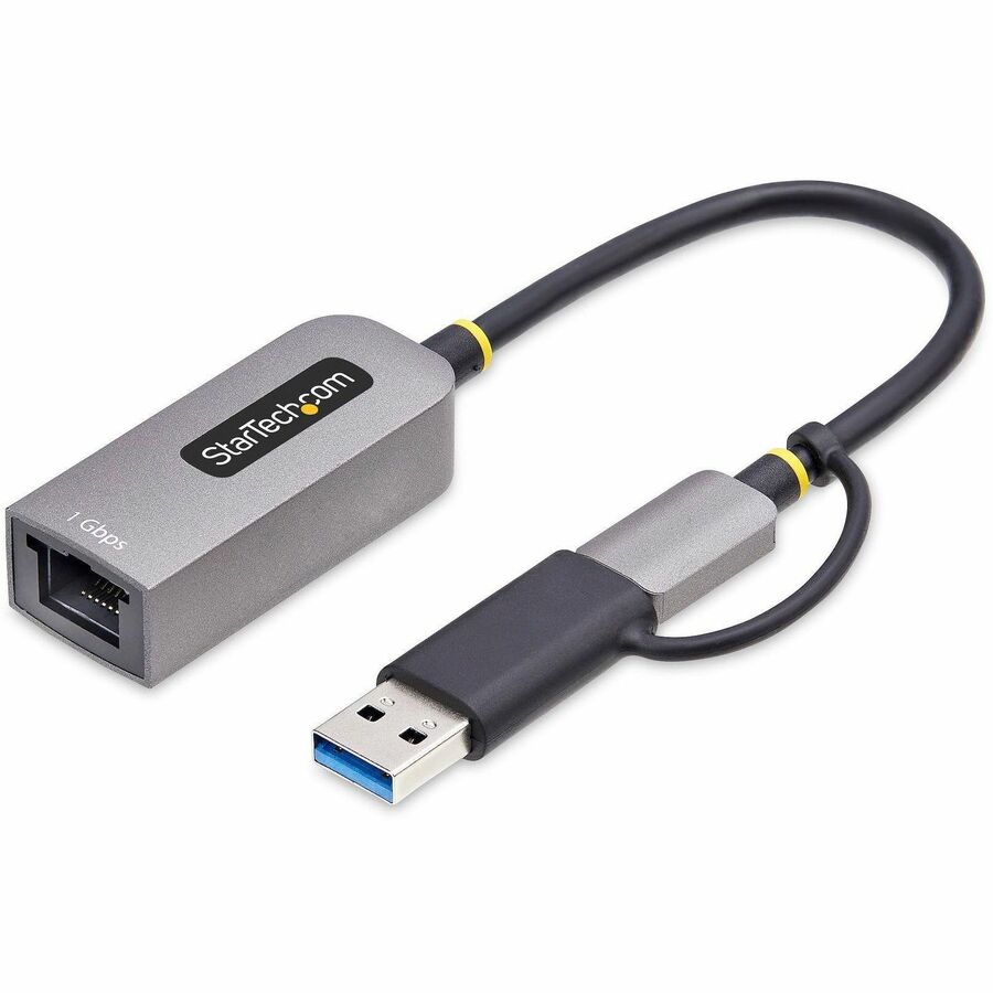 StarTech.com USB-C to to Ethernet Adapter with USB-A Dongle, 10/100/1000Mbps, USB 3.0 to Gigabit Network Adapter, Windows/macOS/Linux — C21GA-USB-ETHERNET