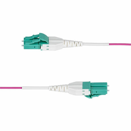 StarTech.com 2m (6.6ft) LC to LC (UPC) OM4 Multimode Fiber Optic Cable, Erika Violet, 50/125, 100G, Uniboot Fiber Jumper Cord, OFNR Riser — OM4RLCLC2M