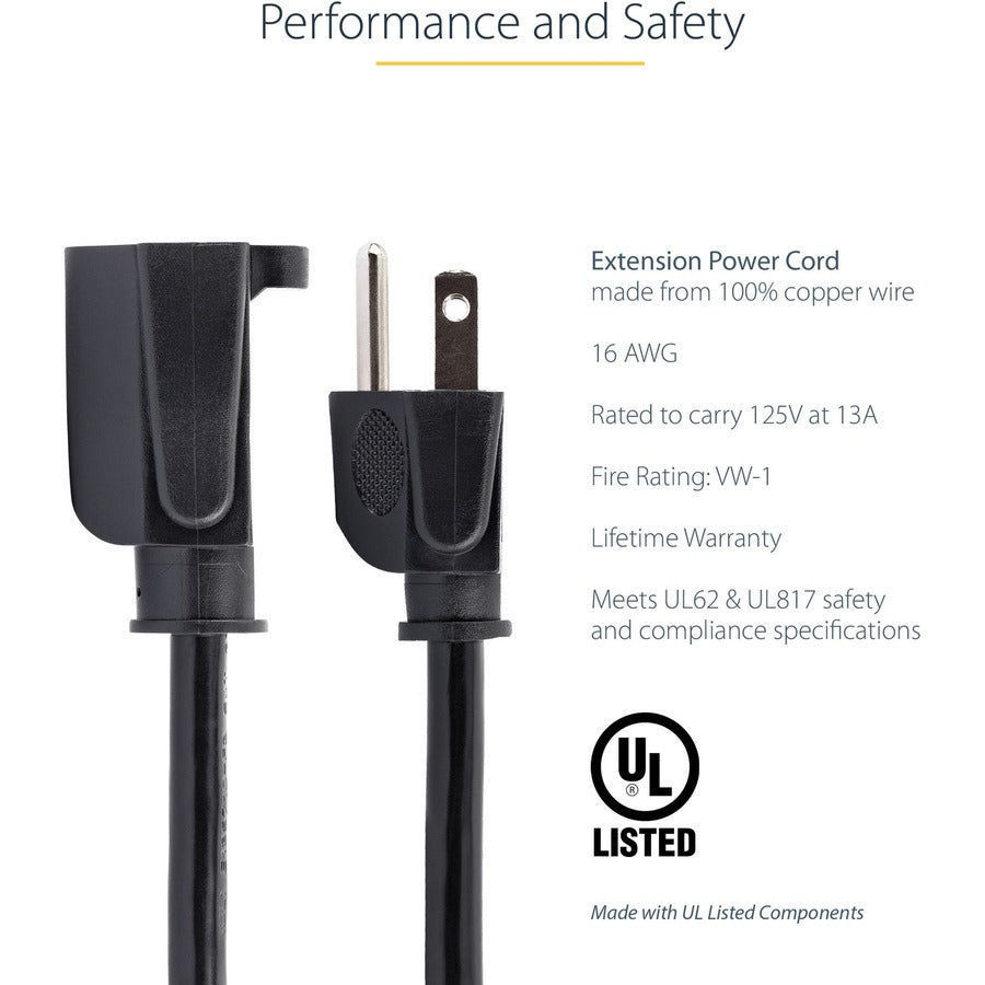 StarTech.com Power Extension Cable - 125V AC - 15A - 6ft - Black — PAC1016