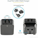 StarTech.com Travel USB Wall Charger - 2 Port - Black - Universal Travel Adapter - International Power Adapter - USB Charger — USB2PACBK
