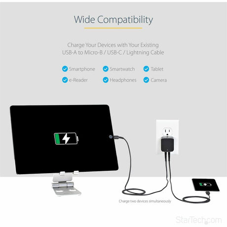 StarTech.com Travel USB Wall Charger - 2 Port - Black - Universal Travel Adapter - International Power Adapter - USB Charger — USB2PACBK