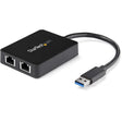StarTech.com USB 3.0 to Dual Port Gigabit Ethernet Adapter NIC w/ USB Port — USB32000SPT