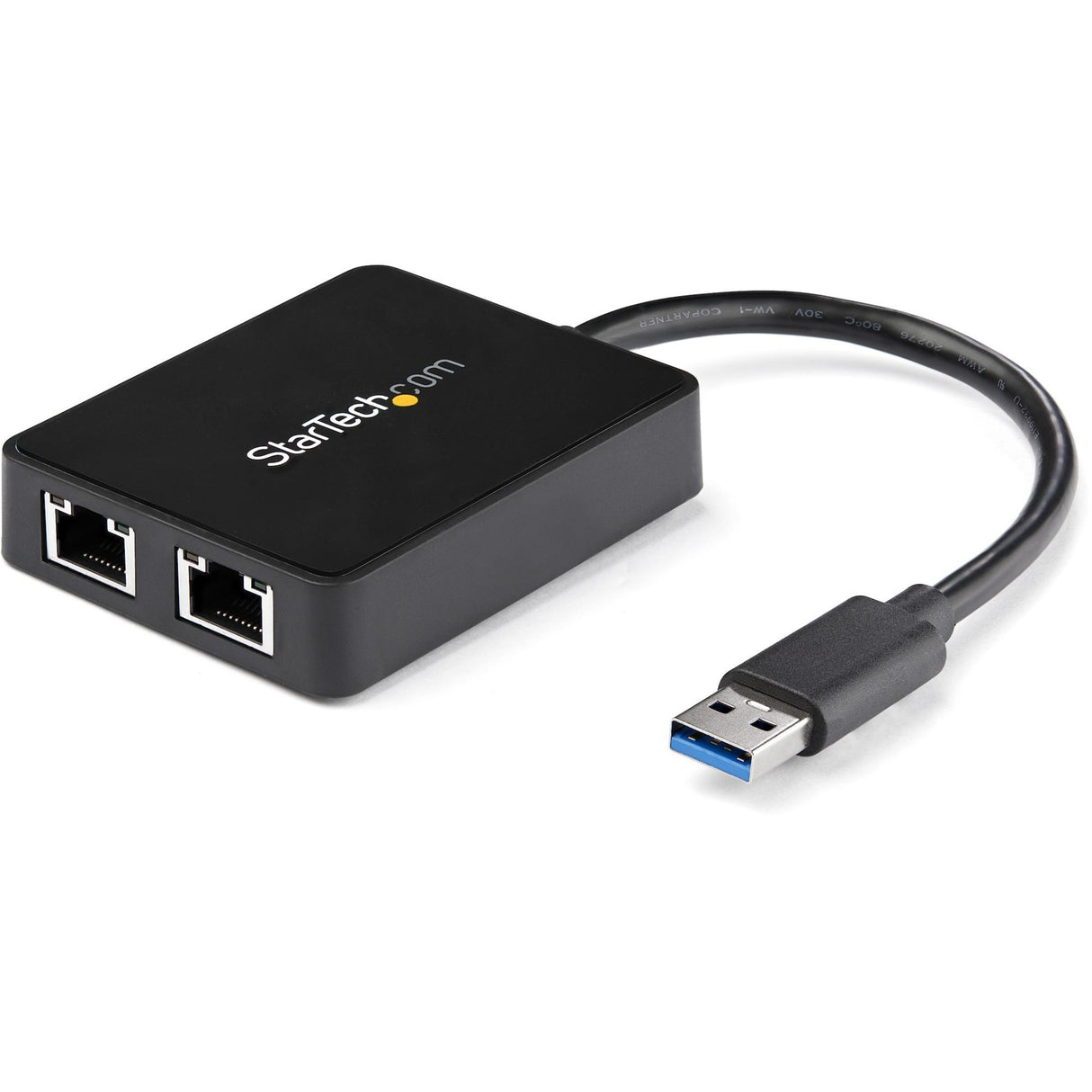 StarTech.com USB 3.0 to Dual Port Gigabit Ethernet Adapter NIC w/ USB Port — USB32000SPT