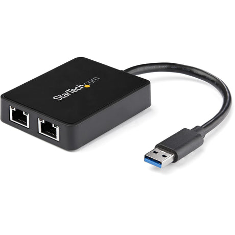 StarTech.com USB 3.0 to Dual Port Gigabit Ethernet Adapter NIC w/ USB Port — USB32000SPT