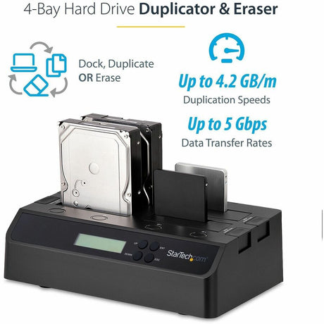 StarTech.com 4-Bay Hard Drive Duplicator and Eraser, External HDD/SSD Cloner / Copier / Wiper Tool, USB 3.0/eSATA to SATA Docking Station — SATDOCK4U3RE
