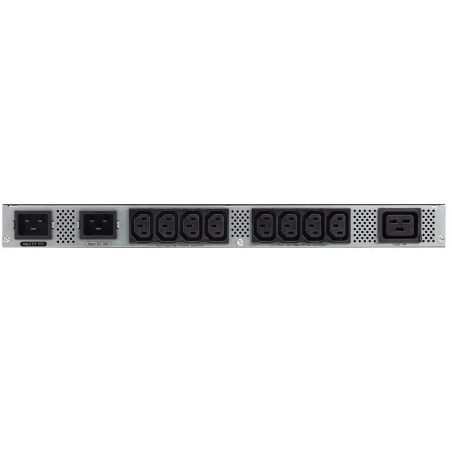 Eaton ATS rack PDU, 1U, (2) L6-20P, (2) C20 input, 3.33 kW max, 200-240V, 16A, 8 ft cord, Single-phase, Outlets: (8) C13, (1) C19 — EATS220