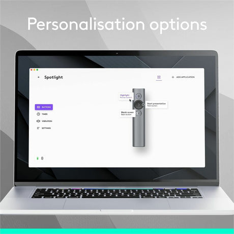 Logitech Spotlight Presentation Remote - Universal Wireless Presentation Clicker with Laser Pointer, Advanced Digital Highlighting, Bluetooth, 30 m Range and Quick Charging, Slate — 910-004654
