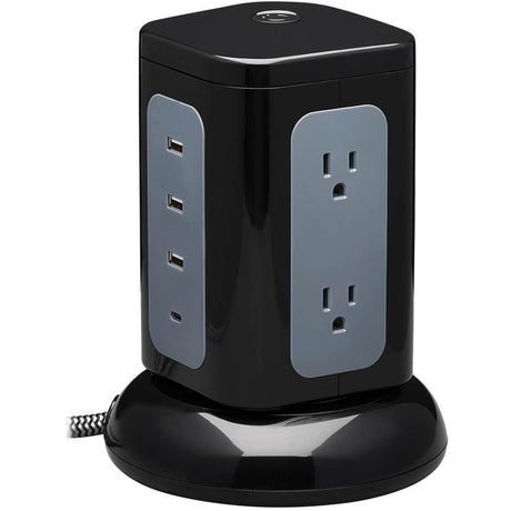 Eaton Tripp Lite Series 6-Outlet Surge Protector Tower, 3x USB-A, 1x USB-C, 8 ft. Cord, 5-15P Plug, 1800 Joules, Black — TLP606UCTOWER