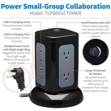 Eaton Tripp Lite Series 6-Outlet Surge Protector Tower, 3x USB-A, 1x USB-C, 8 ft. Cord, 5-15P Plug, 1800 Joules, Black — TLP606UCTOWER