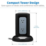 Eaton Tripp Lite Series 6-Outlet Surge Protector Tower, 3x USB-A, 1x USB-C, 8 ft. Cord, 5-15P Plug, 1800 Joules, Black — TLP606UCTOWER