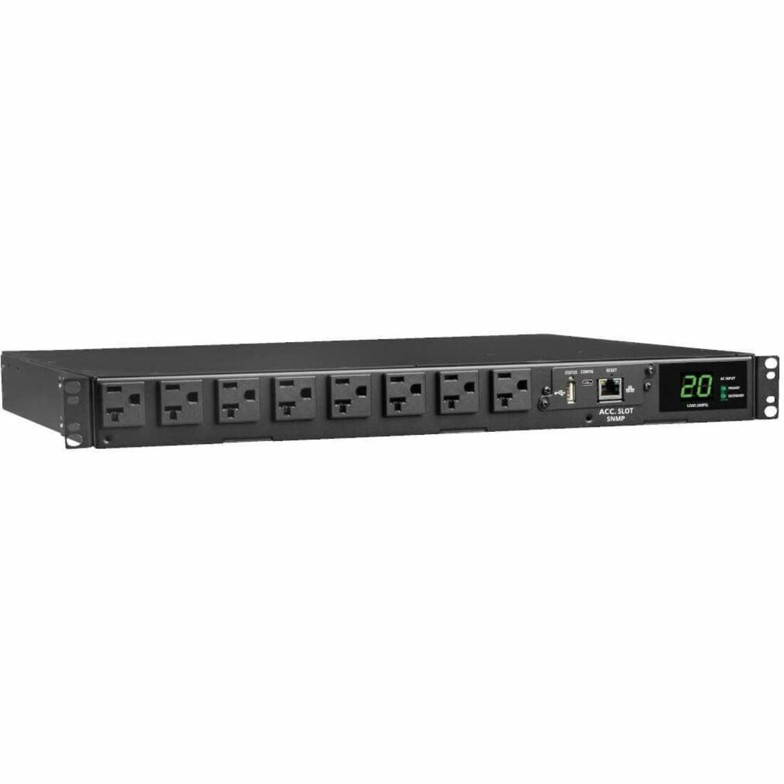 Eaton Tripp Lite Series 1.92kW 120V Single-Phase ATS/Monitored PDU - 16 5-15/20R Outlets, Dual L5-20P/5-20P Inputs, 12 ft. Cords, 1U, TAA — PDUMNH20AT1