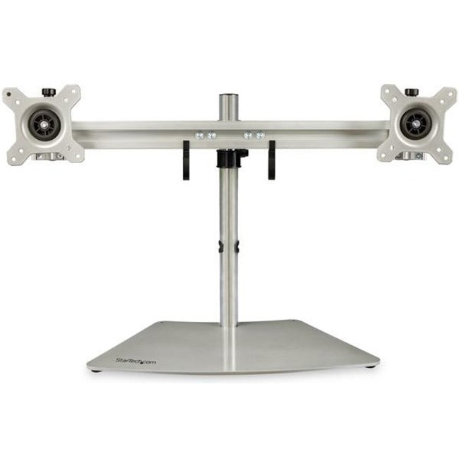 StarTech.com Dual Monitor Stand, Free Standing Desktop Pole Stand for 2x 24" (17.6lb/8kg) VESA Mount Displays, Height Adjustable, Silver — ARMDUOSS