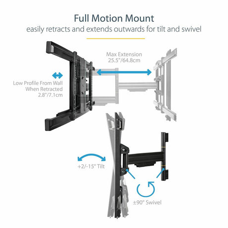 StarTech.com TV Wall Mount for up to 80" VESA Mount Displays - Low Profile Full Motion TV Mount - Heavy Duty Adjustable Articulating Arm — FPWARTS1