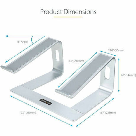 StarTech.com Laptop Stand for Desk, Supports 5kg / 11lb, Aluminum, Silver, Ergonomic Laptop Riser, Portable Laptop Holder for Desk — LAPTOP-STAND-SILVER