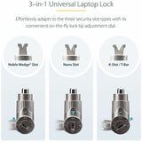 StarTech.com 3-in-1 Universal Laptop Lock 6.6ft, Master Keyed Locking Cable, Security Cable, Compatible w/Noble Wedge&reg;/Nano/K-Slot — UNIVKMKO-LAPTOP-LOCK