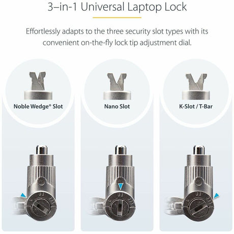StarTech.com 3-in-1 Universal Laptop Lock 6.6ft, Master Keyed Locking Cable, Security Cable, Compatible w/Noble Wedge&reg;/Nano/K-Slot — UNIVKMKO-LAPTOP-LOCK