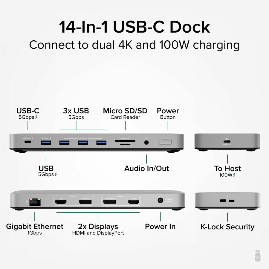 Plugable USB C Laptop Docking Station, Dual Monitor 4K 60Hz for Apple Mac M1/M2/M3, 2x HDMI or 2x DisplayPort — UD-6950PDH
