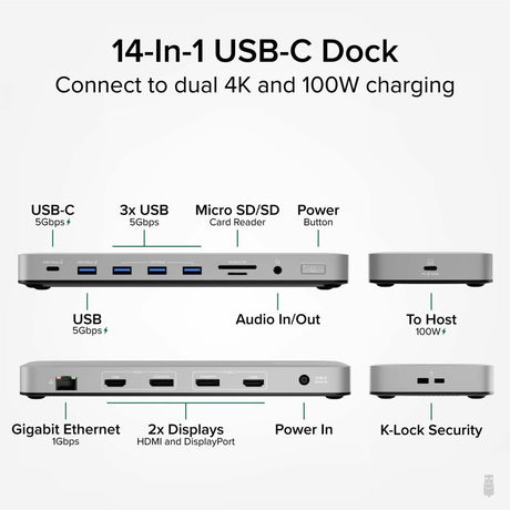 Plugable USB C Laptop Docking Station, Dual Monitor 4K 60Hz for Apple Mac M1/M2/M3, 2x HDMI or 2x DisplayPort — UD-6950PDH