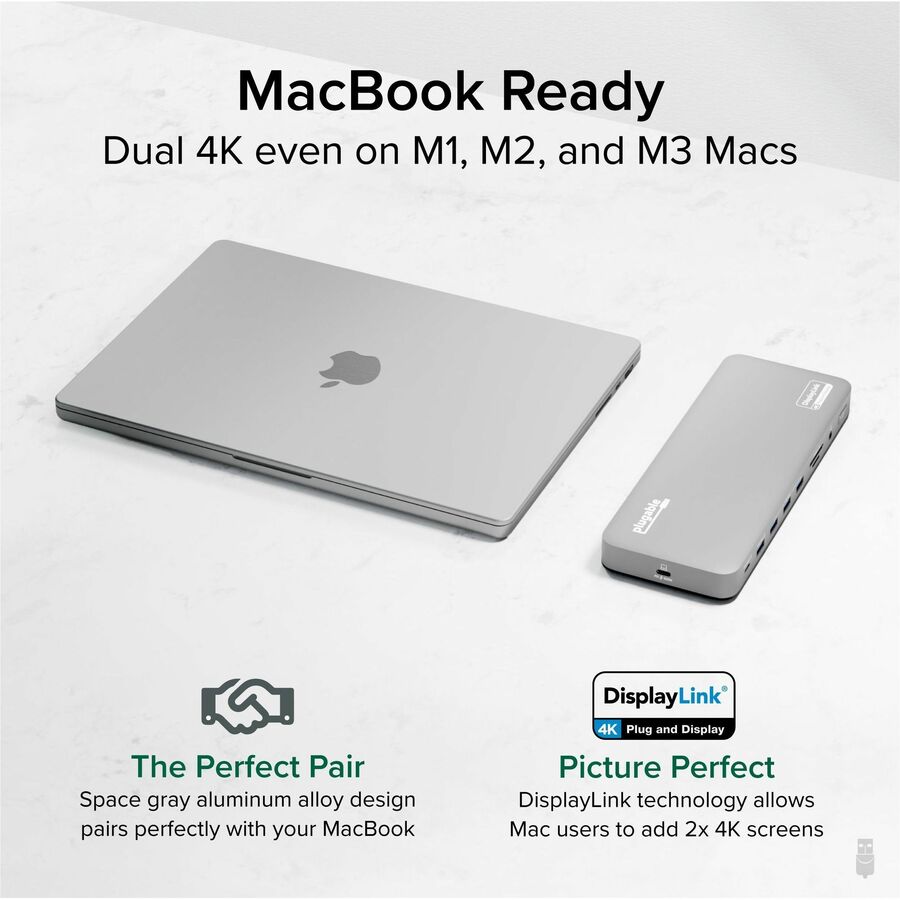 Plugable USB C Laptop Docking Station, Dual Monitor 4K 60Hz for Apple Mac M1/M2/M3, 2x HDMI or 2x DisplayPort — UD-6950PDH
