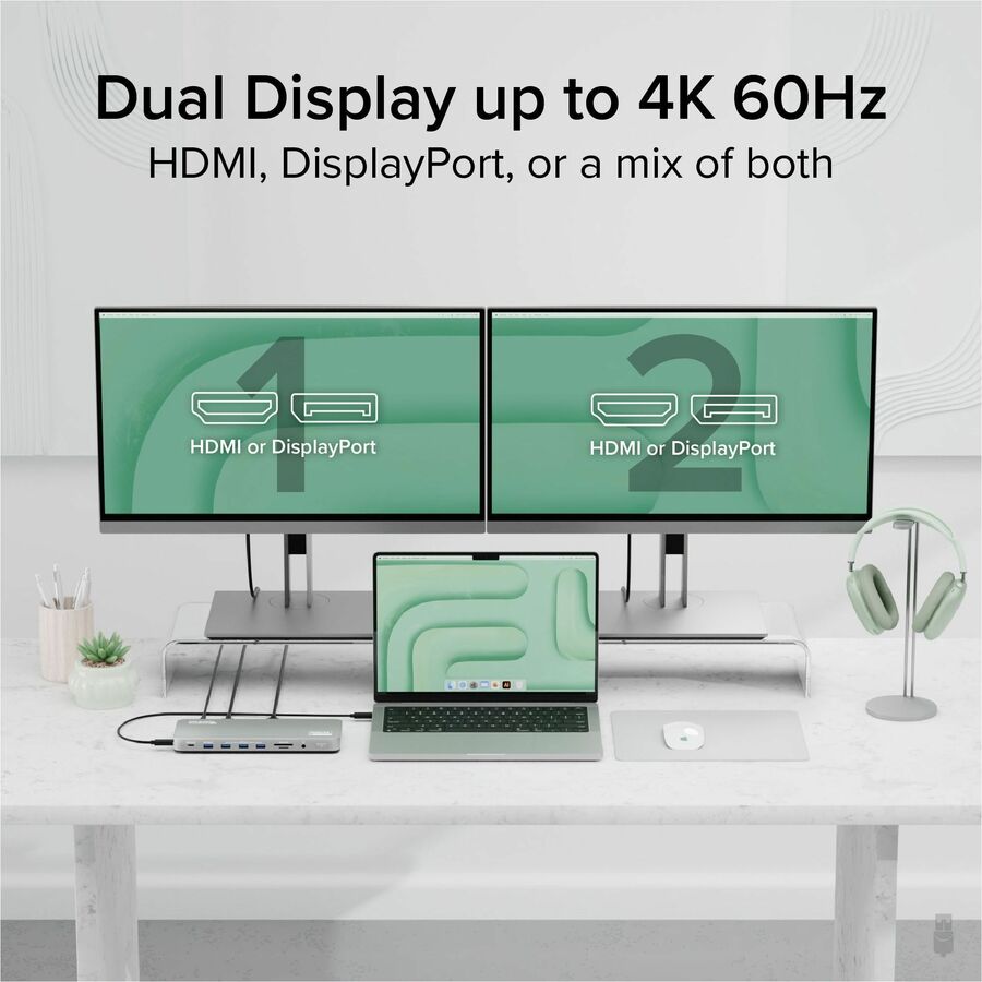 Plugable USB C Laptop Docking Station, Dual Monitor 4K 60Hz for Apple Mac M1/M2/M3, 2x HDMI or 2x DisplayPort — UD-6950PDH