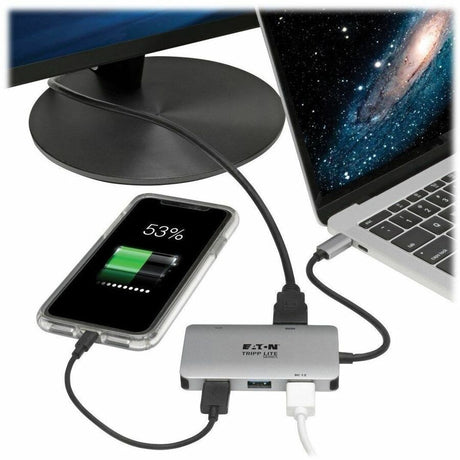Eaton Tripp Lite Series USB-C Multiport Adapter, 4K HDMI, USB 3.x (5Gbps) Hub Ports, 100W PD Charging, HDCP, Gray — U444-06N-H3U-C