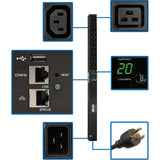 Eaton 3.7kW Single-Phase 208/230V Monitored PDU - LX Platform, 18 C13, 2 C19 Outlets, C20 / L6-20P Inputs, 0U 900mm Height, TAA — PDUMNV20HV2LX