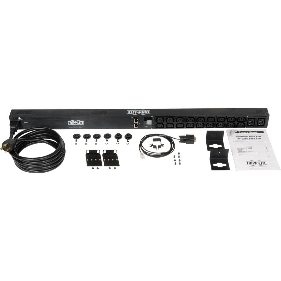 Eaton 3.7kW Single-Phase 208/230V Monitored PDU - LX Platform, 18 C13, 2 C19 Outlets, C20 / L6-20P Inputs, 0U 900mm Height, TAA — PDUMNV20HV2LX