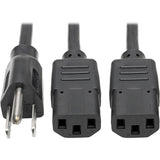 Eaton Tripp Lite Series Y Splitter Power Cable, NEMA 5-15P to 2x C13 - 10A, 125V, 18 AWG, 6 ft. (1.83 m), Black — P006-006-2