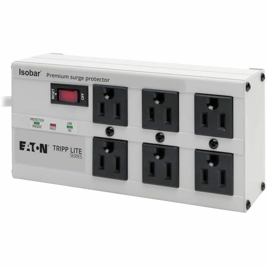 Eaton Tripp Lite Series Isobar 6-Outlet Surge Protector, 6 ft. Cord with Right-Angle Plug, 3330 Joules, Diagnostic LEDs, Metal Housing — ISOBAR6