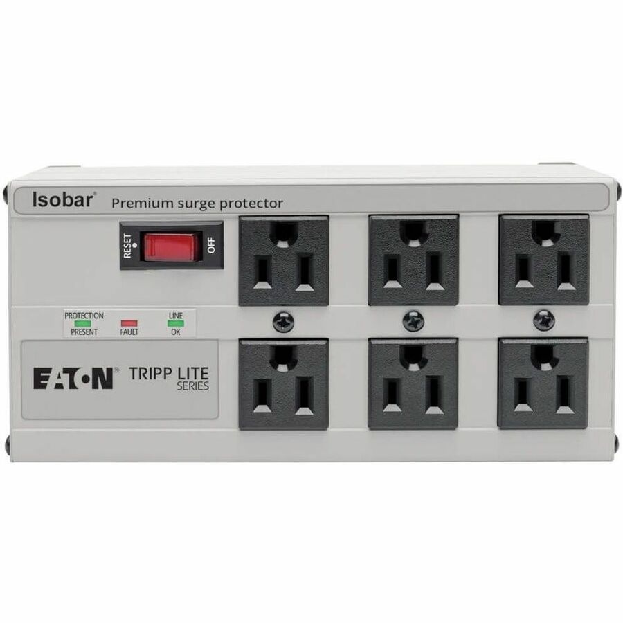 Eaton Tripp Lite Series Isobar 6-Outlet Surge Protector, 6 ft. Cord with Right-Angle Plug, 3330 Joules, Diagnostic LEDs, Metal Housing — ISOBAR6