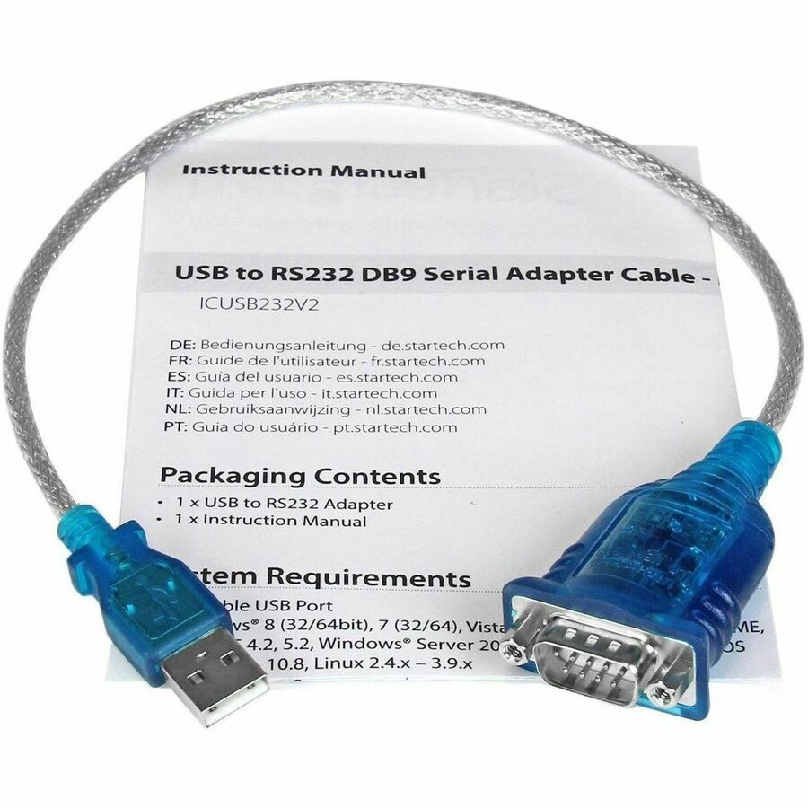 StarTech.com 17in (43cm) 1-Port USB to RS232 DB9 Serial Adapter Cable, USB to Serial Adapter Cable - M/M — ICUSB232V2