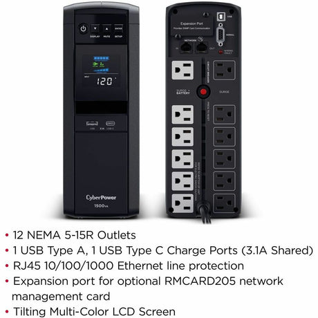 CyberPower CP1500PFCLCDTAA TAA Compliant UPS System — CP1500PFCLCDTAA