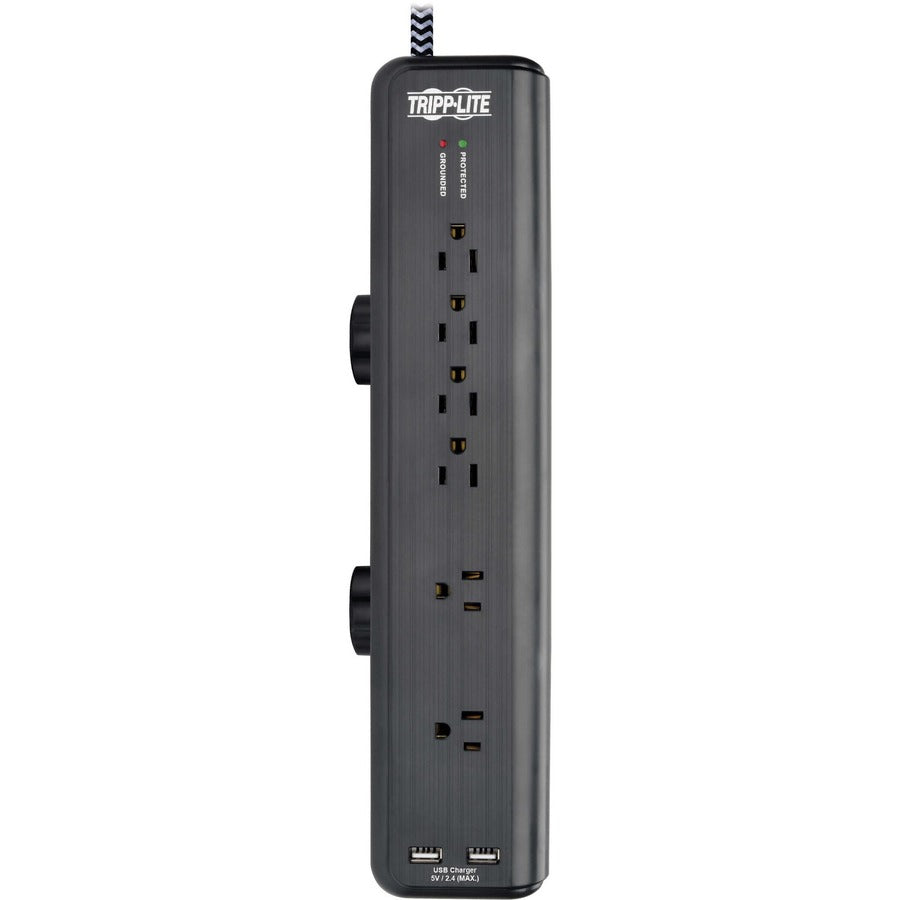Eaton Tripp Lite Series Safe-IT 6-Outlet Surge Protector, 2 USB Charging Ports, 8 ft. Cord, 5-15P Plug, 2100 Joules, Antimicrobial Protection, Black — TLP608DMUAM