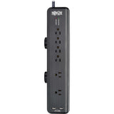 Eaton Tripp Lite Series Safe-IT 6-Outlet Surge Protector, 2 USB Charging Ports, 8 ft. Cord, 5-15P Plug, 2100 Joules, Antimicrobial Protection, Black — TLP608DMUAM