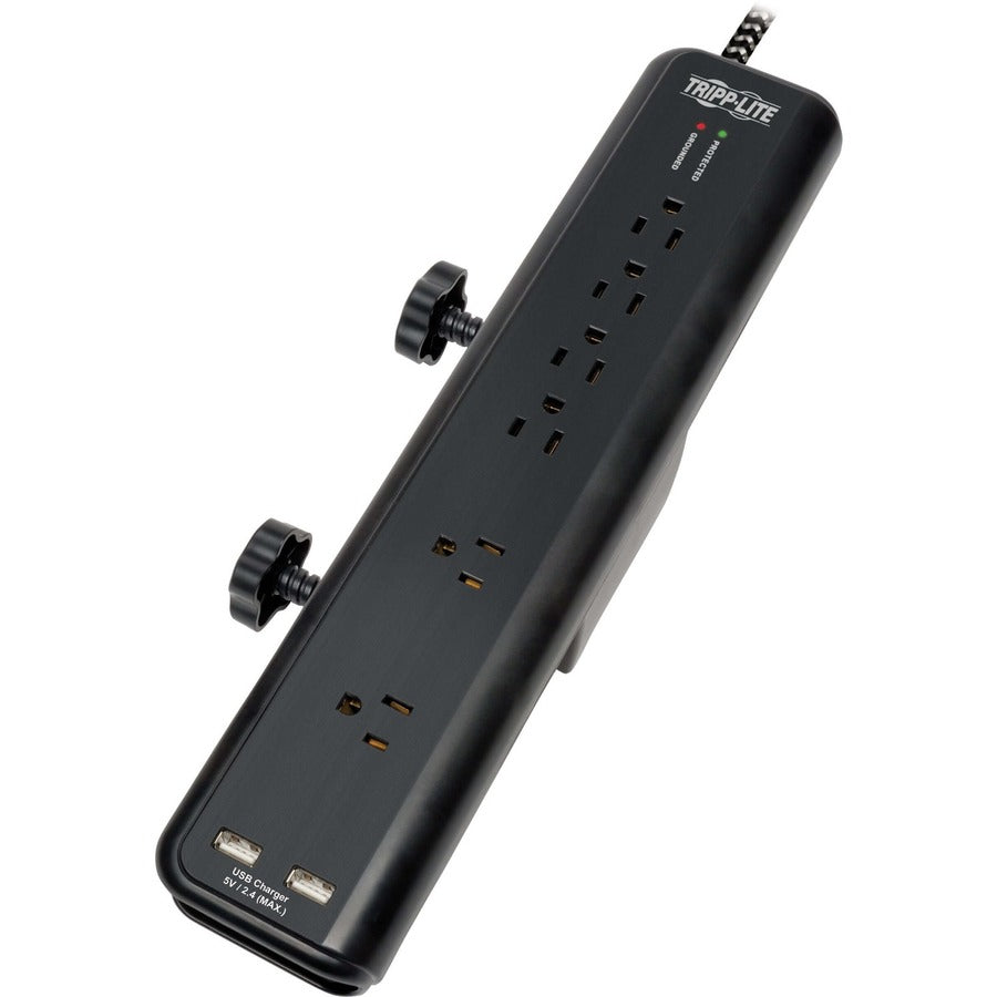 Eaton Tripp Lite Series Safe-IT 6-Outlet Surge Protector, 2 USB Charging Ports, 8 ft. Cord, 5-15P Plug, 2100 Joules, Antimicrobial Protection, Black — TLP608DMUAM