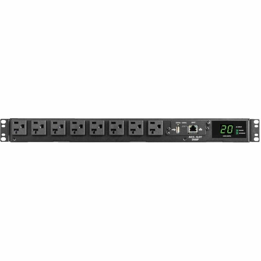 Eaton Tripp Lite Series 1.92kW 120V Single-Phase ATS/Monitored PDU - 16 5-15/20R Outlets, Dual L5-20P/5-20P Inputs, 12 ft. Cords, 1U, TAA — PDUMNH20AT1