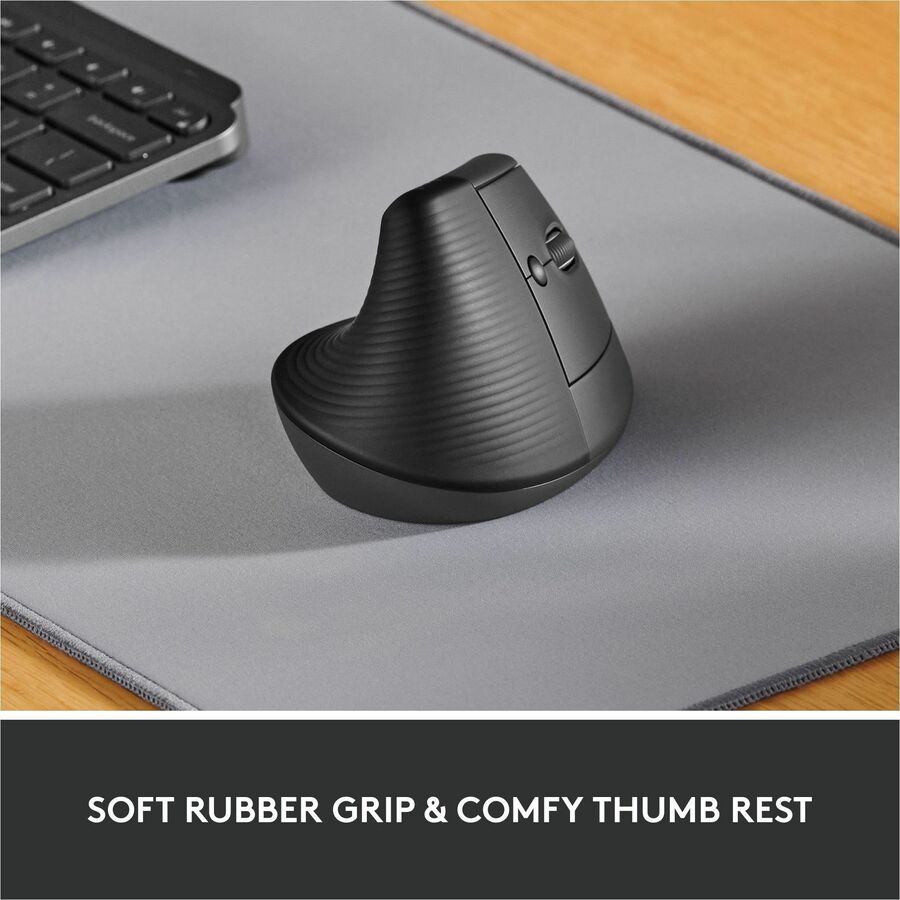Logitech Lift Vertical Ergonomic Mouse, Wireless, Bluetooth or Logi Bolt USB receiver, Quiet clicks, 4 buttons, Graphite — 910-006466