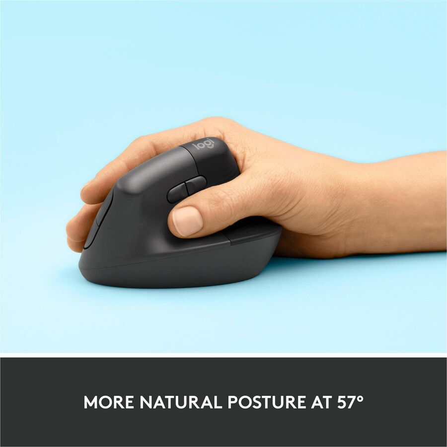 Logitech Lift Vertical Ergonomic Mouse, Wireless, Bluetooth or Logi Bolt USB receiver, Quiet clicks, 4 buttons, Graphite — 910-006466