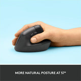 Logitech Lift Vertical Ergonomic Mouse, Wireless, Bluetooth or Logi Bolt USB receiver, Quiet clicks, 4 buttons, Graphite — 910-006466