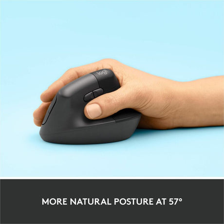 Logitech Lift Vertical Ergonomic Mouse, Wireless, Bluetooth or Logi Bolt USB receiver, Quiet clicks, 4 buttons, Graphite — 910-006466