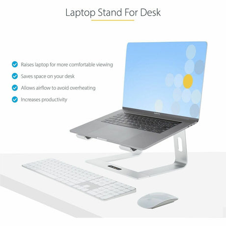 StarTech.com Laptop Stand for Desk, Supports 5kg / 11lb, Aluminum, Silver, Ergonomic Laptop Riser, Portable Laptop Holder for Desk — LAPTOP-STAND-SILVER