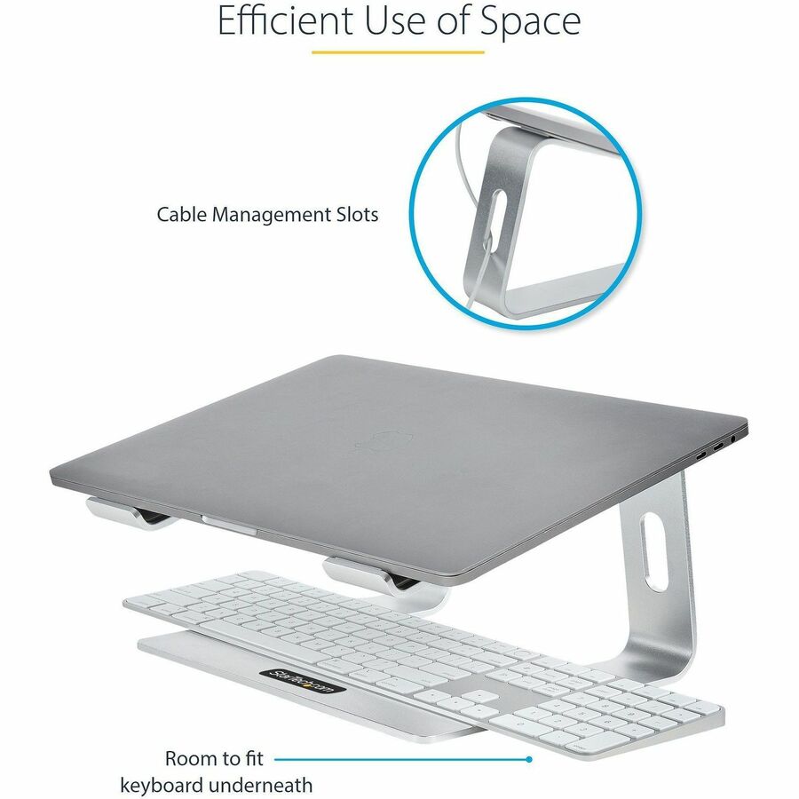 StarTech.com Laptop Stand for Desk, Supports 5kg / 11lb, Aluminum, Silver, Ergonomic Laptop Riser, Portable Laptop Holder for Desk — LAPTOP-STAND-SILVER