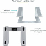 StarTech.com Laptop Stand for Desk, Supports 5kg / 11lb, Aluminum, Silver, Ergonomic Laptop Riser, Portable Laptop Holder for Desk — LAPTOP-STAND-SILVER