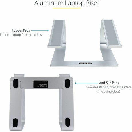 StarTech.com Laptop Stand for Desk, Supports 5kg / 11lb, Aluminum, Silver, Ergonomic Laptop Riser, Portable Laptop Holder for Desk — LAPTOP-STAND-SILVER