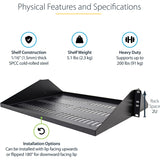 StarTech.com 2U Vented Server Rack Shelf - Center Mount Fixed 14" Deep Cantilever Rackmount Tray for 19" Data/AV/Network w/Cage Nuts — SHELF-2U-14-CENTER-V