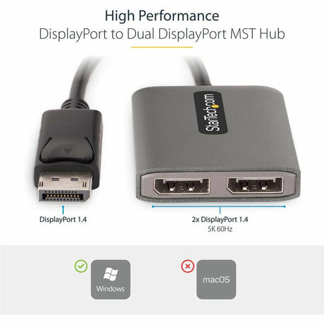 StarTech.com Dual-Monitor DisplayPort 1.4 Splitter, DisplayPort to 2x DP Multi-Monitor Adapter, Dual 5K 60Hz Computer MST Hub, Windows — MST14DP122DP