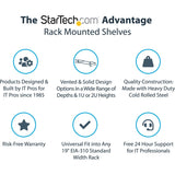 StarTech.com 1U Server Rack Cabinet Shelf - Fixed 12" Deep Cantilever Rackmount Tray for 19" Data/AV/Network Enclosure w/cage nuts, screws — SHELF-1U-12-FIXED-S