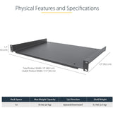 StarTech.com 1U Server Rack Cabinet Shelf - Fixed 12" Deep Cantilever Rackmount Tray for 19" Data/AV/Network Enclosure w/cage nuts, screws — SHELF-1U-12-FIXED-S