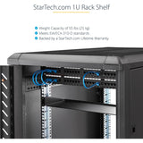 StarTech.com 1U Server Rack Cabinet Shelf - Fixed 12" Deep Cantilever Rackmount Tray for 19" Data/AV/Network Enclosure w/cage nuts, screws — SHELF-1U-12-FIXED-S