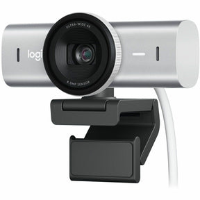 Logitech MX Brio Ultra HD 4K Collaboration and Streaming Webcam, 1080p at 60 FPS, Dual Noise Reducing Mics, Show Mode, USB-C, Webcam Cover, Works with Microsoft Teams, Zoom, Google Meet, Pale Gray — 960-001550